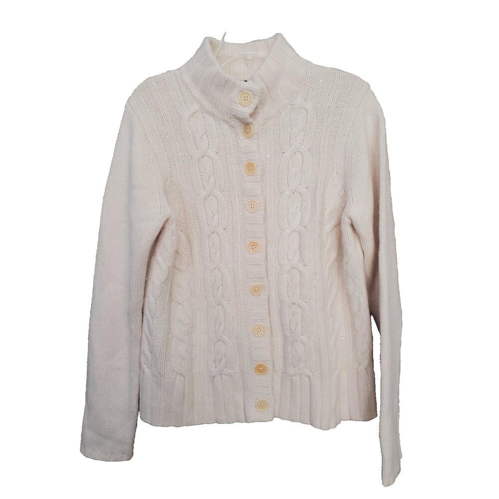 Gap VTG Wool/Angora/Cashmere Cream Chunky Cable-Knit Sequined Cardigan XL Fuzzy